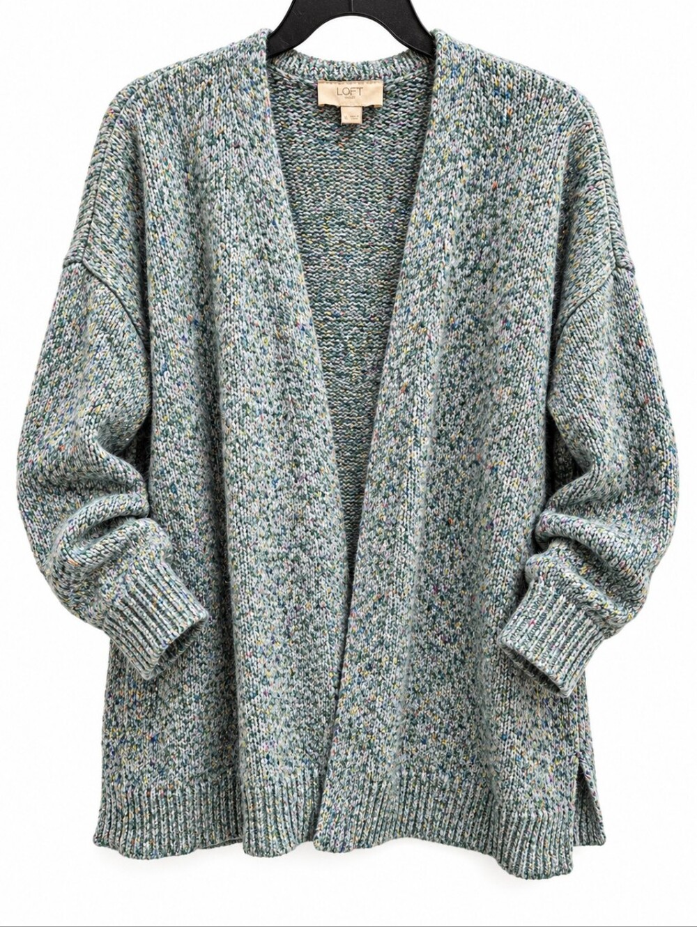 LOFT Chunky Confetti Knit Open Front Cardigan Sweater Green XL - Picture 1 of 9
